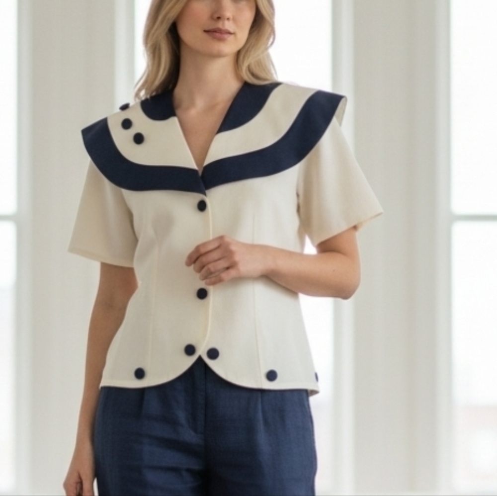 NWT Vintage Womens Sailor Style Short Sleeve Blazer Brand My Club